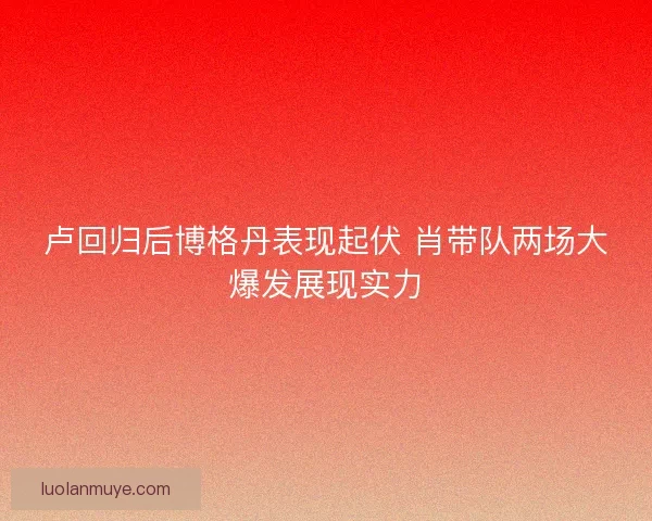 卢回归后博格丹表现起伏 肖带队两场大爆发展现实力