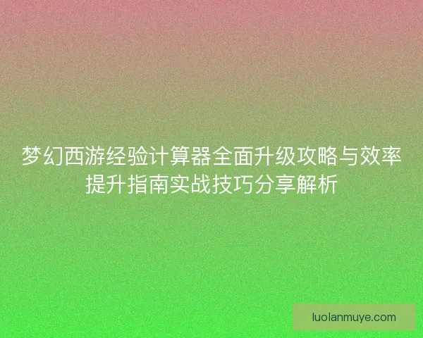 梦幻西游经验计算器全面升级攻略与效率提升指南实战技巧分享解析